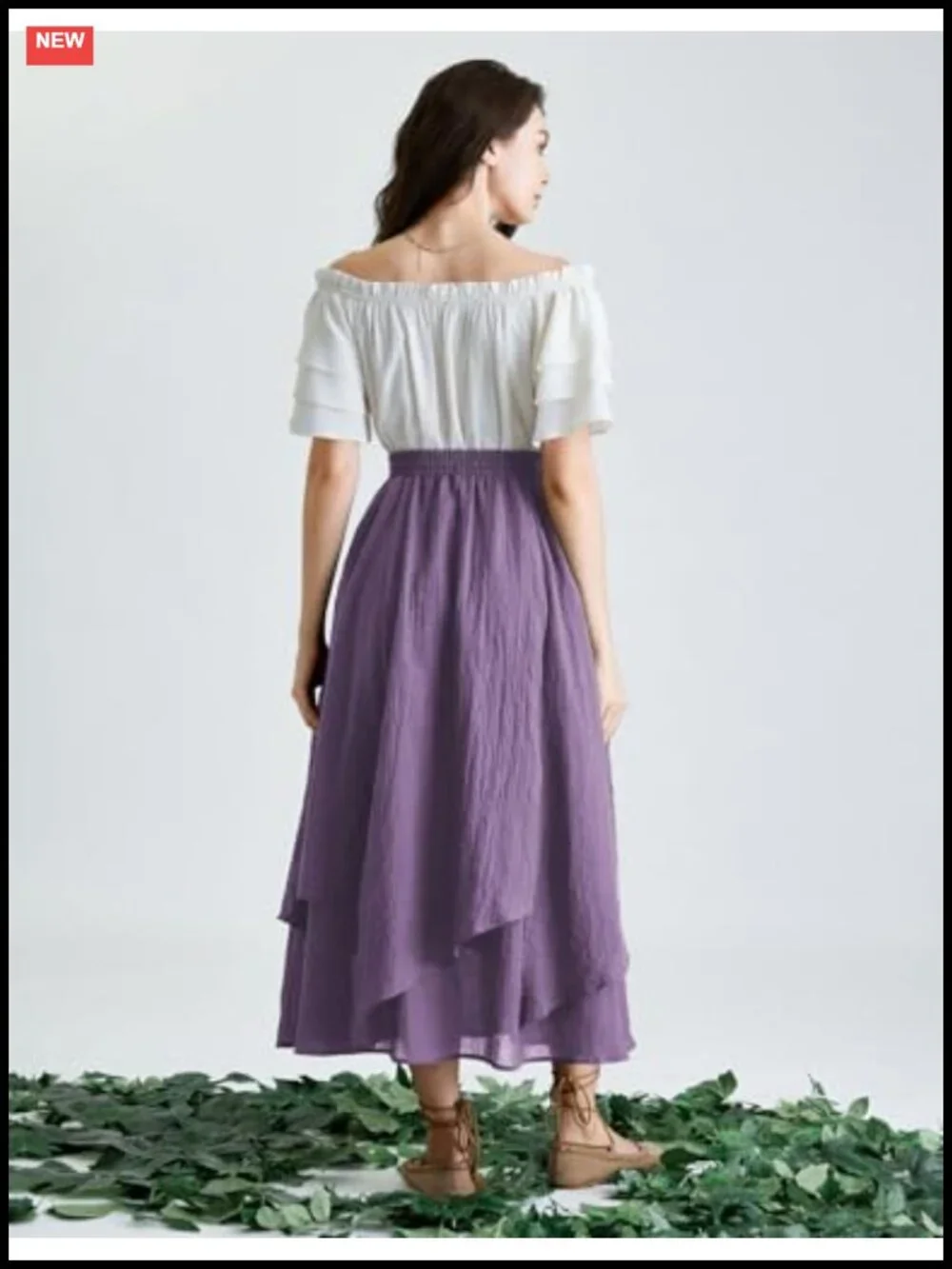 Renaissance Maxi Skirt with Pockets, Asymmetrical Layered A-Line, Elastic High